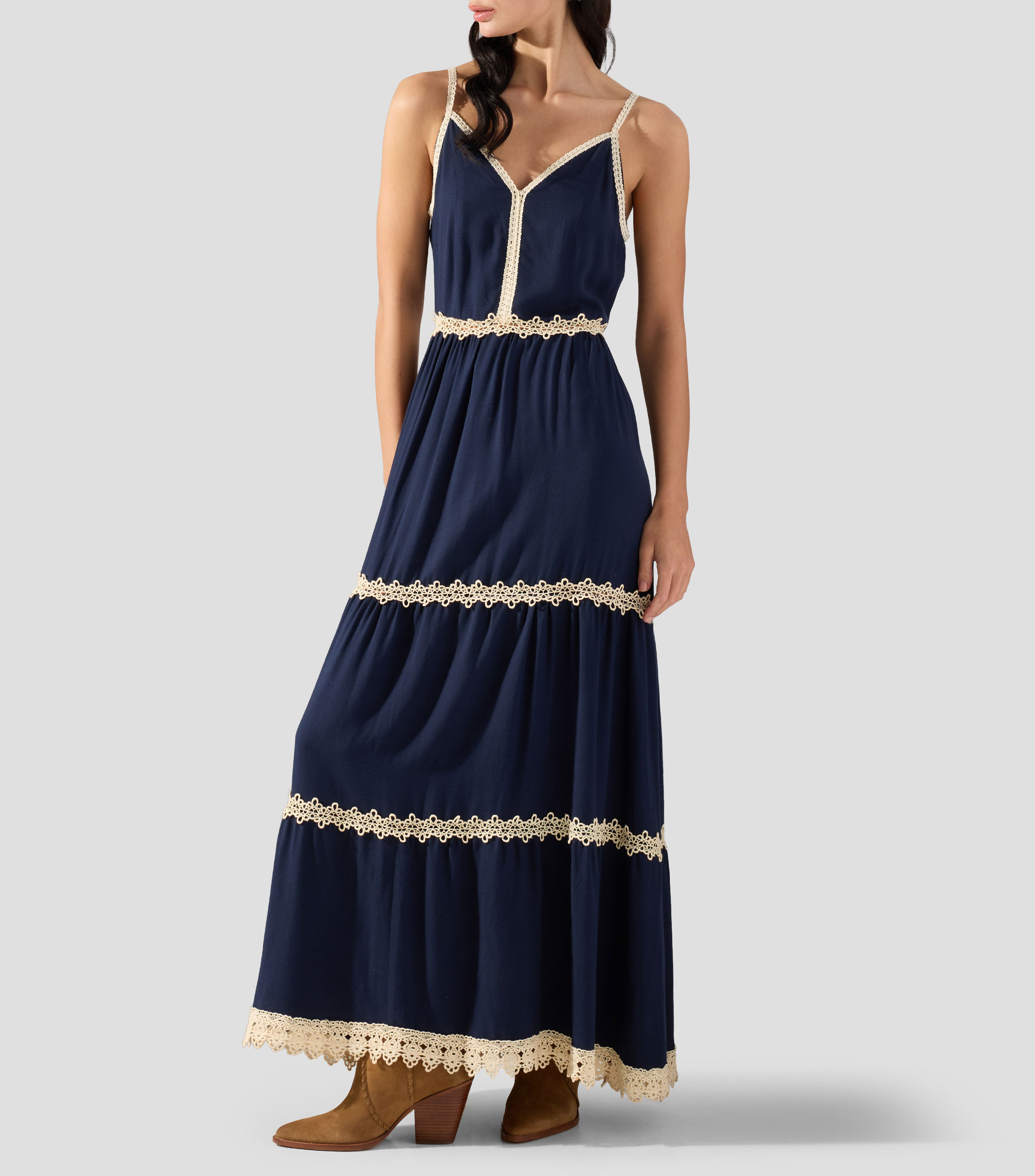 Vestido largo liso Mujer
